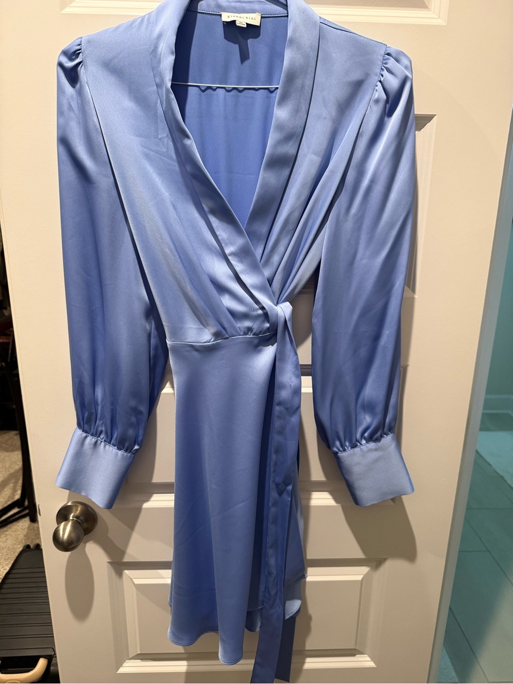 Gianni Bini Light Periwinkle Satin Wrap Dress